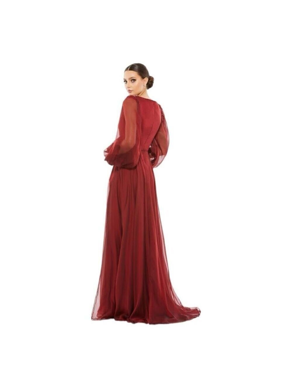 Mac Duggal Long Sleeve Modest Garnet Red Chiffon Evening Gown Size 4 - Picture 2 of 9